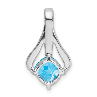 14K White Gold Blue Topaz and Diamond Pendant, 22 x 12.4mm