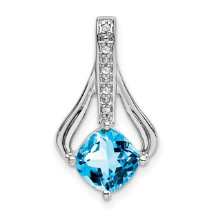 14k White Gold Blue Topaz and Diamond Pendant (Style PM7032-BT-002-WA)