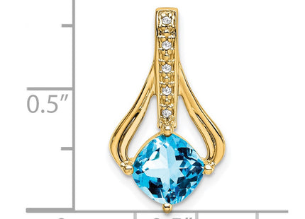 14K Cushion Blue Topaz and Diamond Pendant Fits up to 4mm Fancy Omega Only, view 3