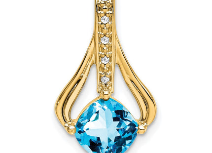 14K Cushion Blue Topaz and Diamond Pendant Fits up to 4mm Fancy Omega Only