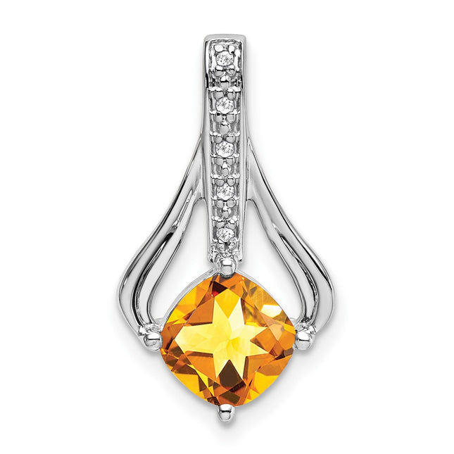 14k White Gold Citrine and Diamond Pendant, 22 x 12.4mm