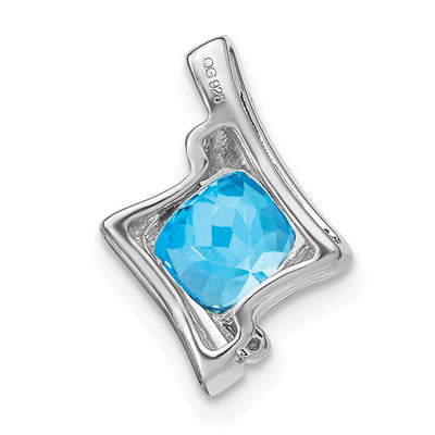 14K White Gold Blue Topaz and Diamond Pendant, 15.7 x 11.1mm