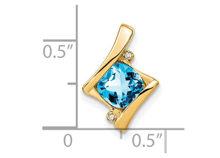 14K 6mm Cushion Blue Topaz and Diamond Bypass Chain Slide, view 4