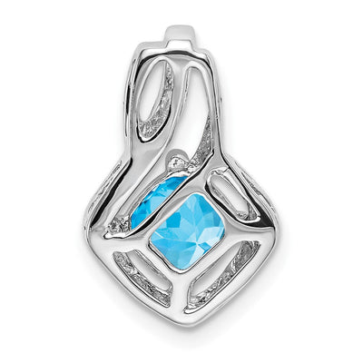14K White Gold Blue Topaz and Diamond Pendant, 17.6 x 11.4mm