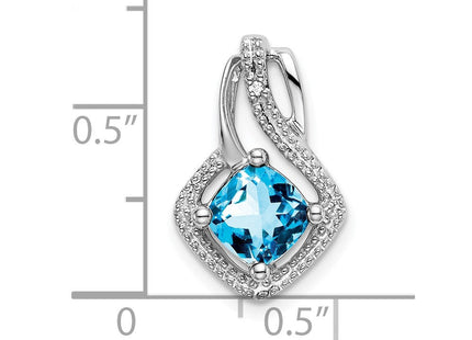 14k White Gold Blue Topaz and Diamond Pendant (Style PM7034-BT-001-WA)