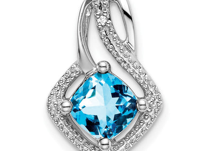 14k White Gold Blue Topaz and Diamond Pendant (Style PM7034-BT-001-WA)