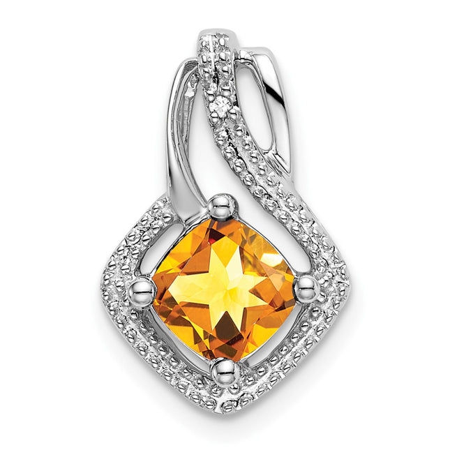 14k White Gold Citrine and Diamond Pendant, 17.6 x 11.4mm