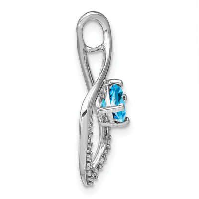 14K White Gold Blue Topaz and Diamond Pendant, 24 x 12.75mm