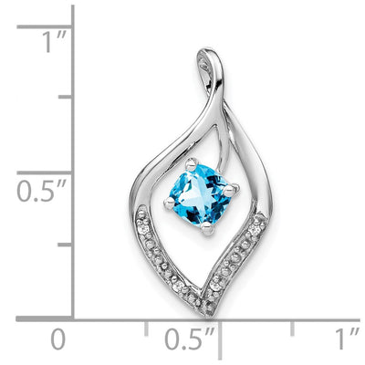 14K White Gold Blue Topaz and Diamond Pendant, 24 x 12.75mm