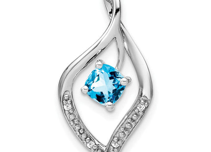 14k White Gold Blue Topaz and Diamond Pendant (Style PM7035-BT-003-WA)