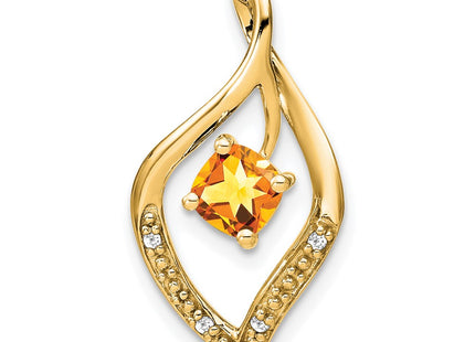 14K Cushion Citrine and Diamond Leaf Chain Slide