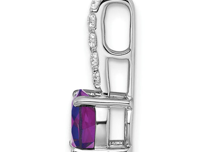 14k White Gold Round Amethyst and Diamond Pendant (Style PM7036-AM-013-WA)