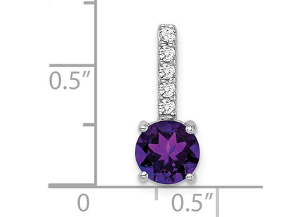14k White Gold Round Amethyst and Diamond Pendant (Style PM7036-AM-013-WA)