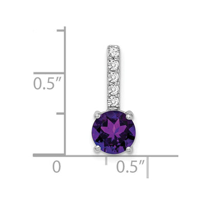 14K White Gold Round Amethyst and Diamond Pendant, 17.4 x 7mm