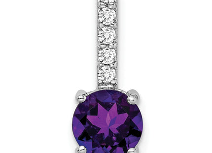 14k White Gold Round Amethyst and Diamond Pendant (Style PM7036-AM-013-WA)