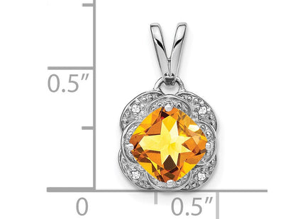 14k White Gold Cushion Citrine and Diamond Pendant (Style PM7037-CI-002-WA)