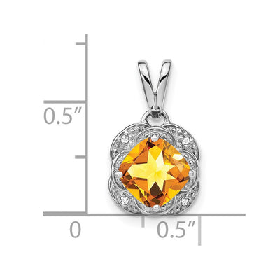 14K White Gold Cushion Citrine and Diamond Pendant, 19.1 x 10.3mm