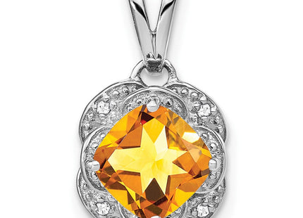 14k White Gold Cushion Citrine and Diamond Pendant (Style PM7037-CI-002-WA)