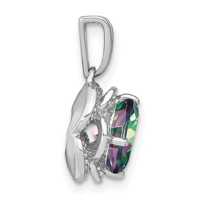 14K White Gold Cushion Mystic Fire Topaz and Diamond Pendant, 19.1 x 10.3mm