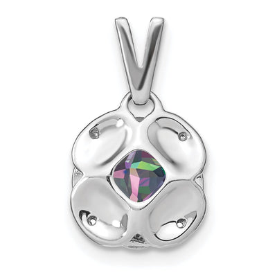 14K White Gold Cushion Mystic Fire Topaz and Diamond Pendant, 19.1 x 10.3mm
