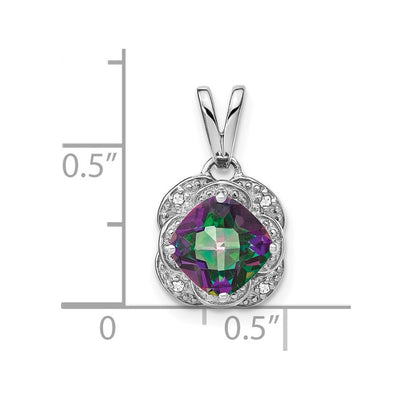 14K White Gold Cushion Mystic Fire Topaz and Diamond Pendant, 19.1 x 10.3mm