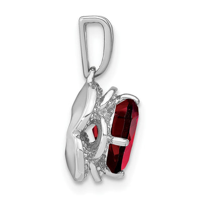 14K White Gold Cushion Garnet and Diamond Pendant, 19.1 x 10.3mm