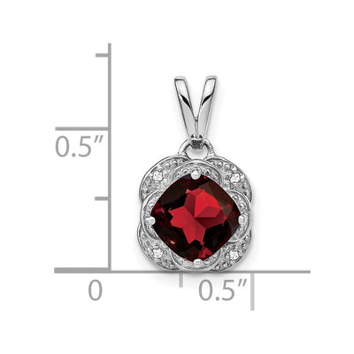 14K White Gold Cushion Garnet and Diamond Pendant, 19.1 x 10.3mm