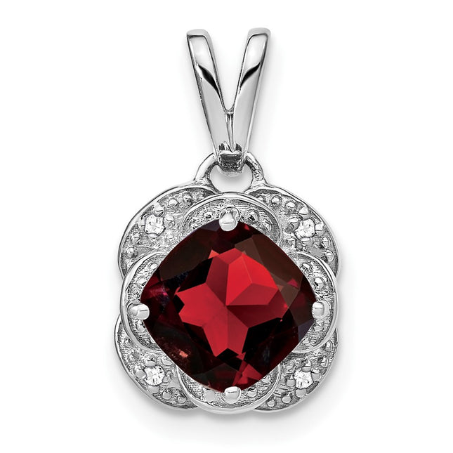 14k White Gold Cushion Garnet and Diamond Pendant, 19.1 x 10.3mm