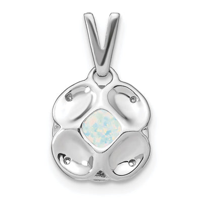 14K White Gold Cushion Created Opal and Diamond Pendant
