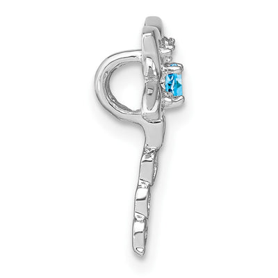 14K White Gold Blue Topaz and Diamond Dragonfly Chain Slide