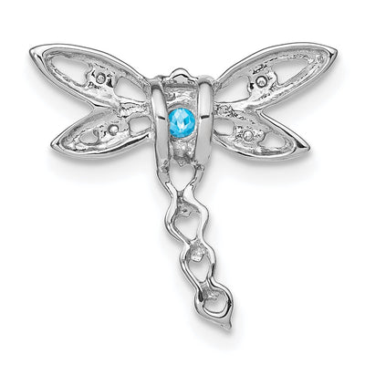 14K White Gold Blue Topaz and Diamond Dragonfly Chain Slide