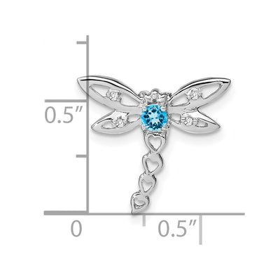14K White Gold Blue Topaz and Diamond Dragonfly Chain Slide
