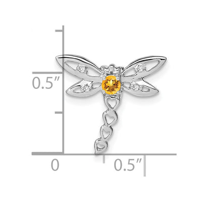 14K White Gold Citrine and Diamond Dragonfly Chain Slide