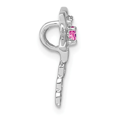 14K White Gold Lab Created Pink Sapphire and Diamond Dragonfly Chain Slide
