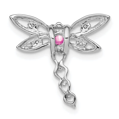 14K White Gold Lab Created Pink Sapphire and Diamond Dragonfly Chain Slide
