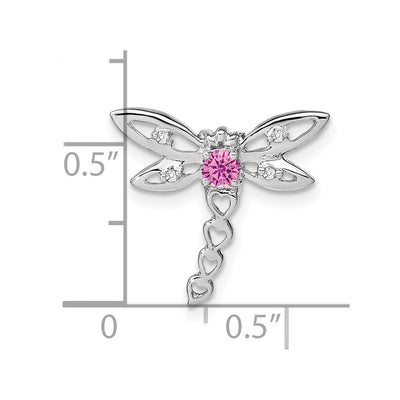 14K White Gold Lab Created Pink Sapphire and Diamond Dragonfly Chain Slide