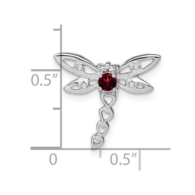 14K White Gold Garnet and Diamond Dragonfly Chain Slide