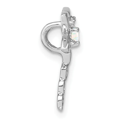 14K White Gold Created Opal and Diamond Dragonfly Chain Slide