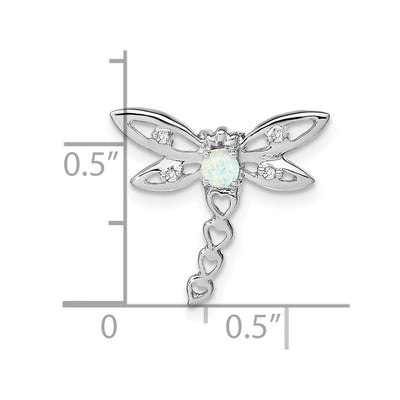 14K White Gold Created Opal and Diamond Dragonfly Chain Slide