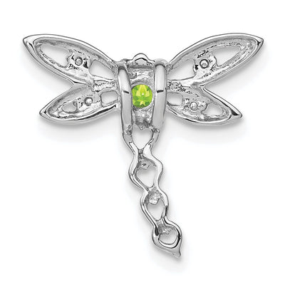 14K White Gold Peridot and Diamond Dragonfly Chain Slide
