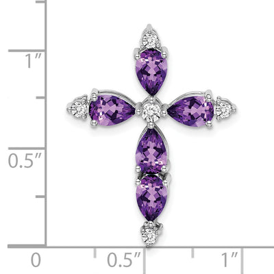 14K White Gold Amethyst and Diamond Cross Chain Slide, 28 x 21.4mm
