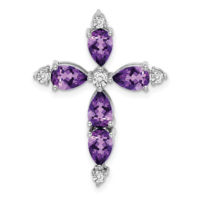 14K white gold diamond cross chain