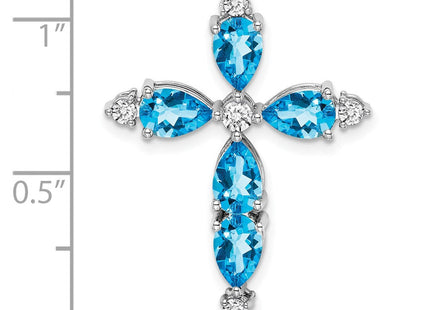 14k White Gold Blue Topaz and Diamond Cross Chain Slide (Style PM7040-BT-020-WA)