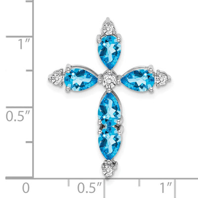 14K White Gold Blue Topaz and Diamond Cross Chain Slide, 28 x 21.4mm
