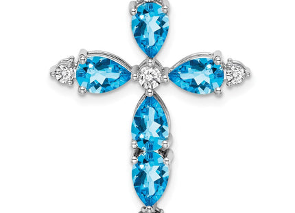 14k White Gold Blue Topaz and Diamond Cross Chain Slide (Style PM7040-BT-020-WA)
