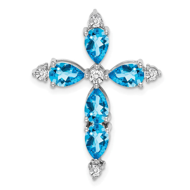 14K white gold diamond cross chain