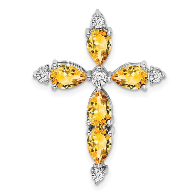 14K white gold diamond cross chain