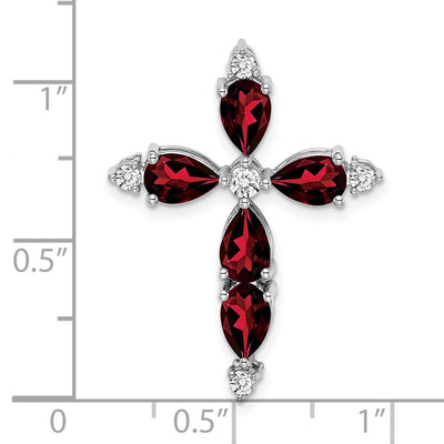 14K White Gold Garnet and Diamond Cross Chain Slide, 28 x 21.4mm