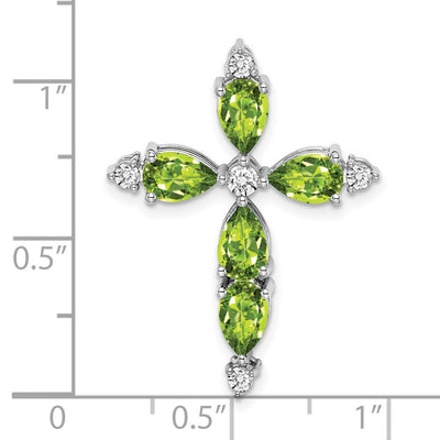 14K White Gold Peridot and Diamond Cross Chain Slide, 28 x 21.4mm