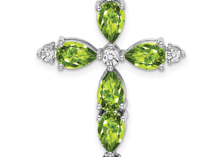 14k White Gold Peridot and Diamond Cross Chain Slide (Style PM7040-PE-020-WA)